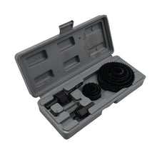 Detailed view of the 12-piece hole saw kit, ready for versatile drilling tasks.