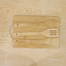 4 pc wood board and bamboo utensil set for slicing and serving