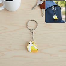 Cute banana shape cartoon keychain with smiling face and metal ring