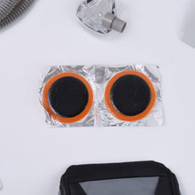 Close-up view of strong adhesive patches for bicycle tire puncture repair