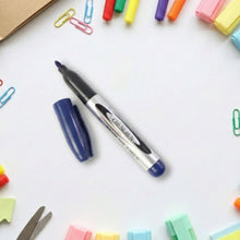 Premium permanent blue marker pen angled for easy writing