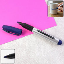 Permanent marker pen with thick bold blue ink tip