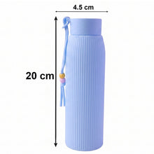 Blue textured glass bottle with leakproof design for kids and adults