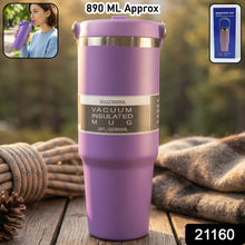 Spill-resistant lid on vacuum insulated travel mug showing reusable clear straw