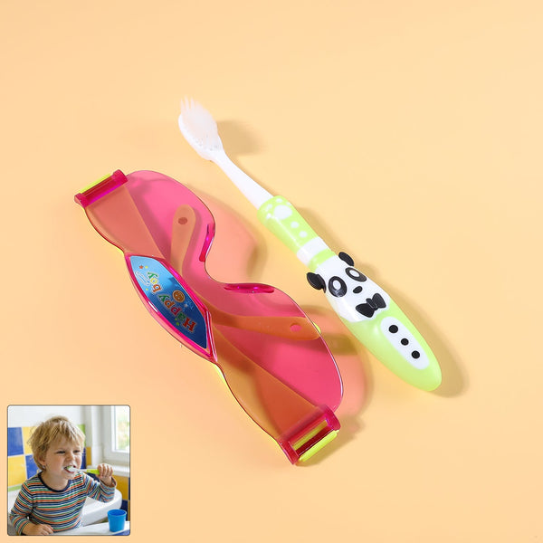 Kids toothbrush with fun panda design and colorful sunglasses toy