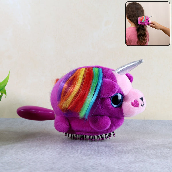 Kids Unicorn Hair Brush with a vibrant rainbow mane and soft bristles
