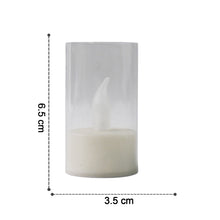 A single unlit LED flameless candle in a transparent cover with dimensions 6.5 cm height and 3.5 cm width labeled.