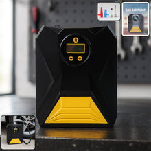 Mini digital portable car tyre air compressor front view showing LCD display