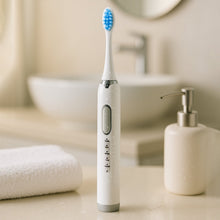 Close-up of smart electric toothbrush sonic cleaner with mode indicators
