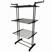 Durable metal drying stand suitable for balcony and outdoor use.