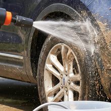 Detailed view of the adjustable nozzle on the cordless car washer.