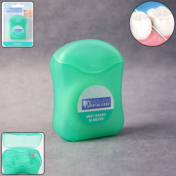 Pack of mint waxed dental floss with compact dispenser for easy oral care