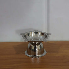Silver-toned stainless steel sunflower diya for pooja and aarti rituals