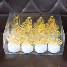 Twelve golden diya LED tealight candles with white bases, packaged in a clear plastic box.