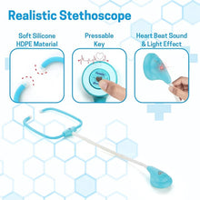 Close-up of plastic stethoscope from Aditi doctor kit toy set