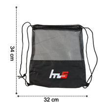 Dimensions of the foldable mesh drawstring gym sack for easy storage.