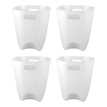 Four compact plastic dustbins placed in various rooms, showcasing versatility.