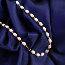 Pearl beaded chain necklace with gold accents