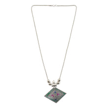 Beaded chain of oxidised silver pendant necklace complementing elegant ethnic style