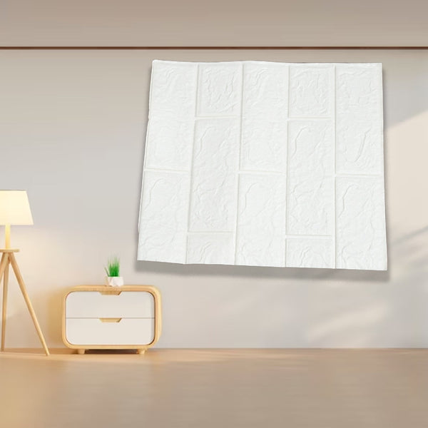 Vibrant 3D adhesive wallpaper showcasing a modern geometric design on a living room wall.