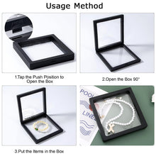 Clear floating jewellery display frame demonstrating magnetic lock