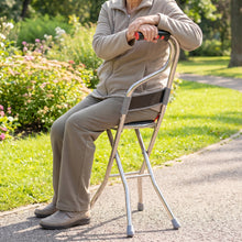 Foldable cane chair with backrest for elderly support and rest