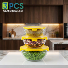 Nesting glass bowls in different sizes with lids, saving space in drawers.