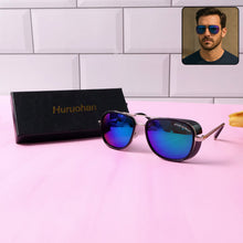 Front view of polarized aviator sunglasses with blue reflective lenses