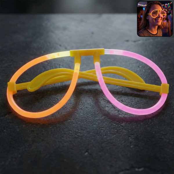 Glow Party Glasses with vibrant neon light effect at night event