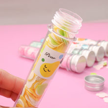 Disposable flower-shaped paper soap strips packed in a transparent bottle