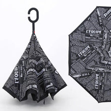 Vibrant printed canopy of the windproof reverse umbrella, showcasing its design.