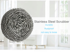Pack of six round stainless steel scrubbers for versatile kitchen use.