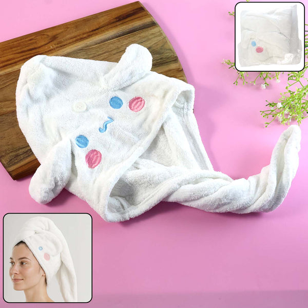 Ultra soft microfiber hair drying towel cap with hood and cartoon design