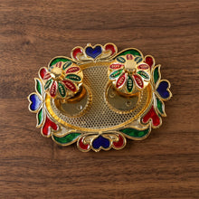 Decorative pooja thali with bowls for kumkum and sindoor