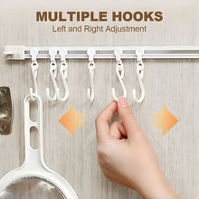 Kitchen organizer tool rack with adjustable hooks and adhesive mount