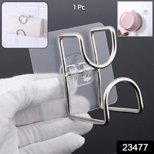 No drill double hook wall adhesive holder shown on bathroom wall