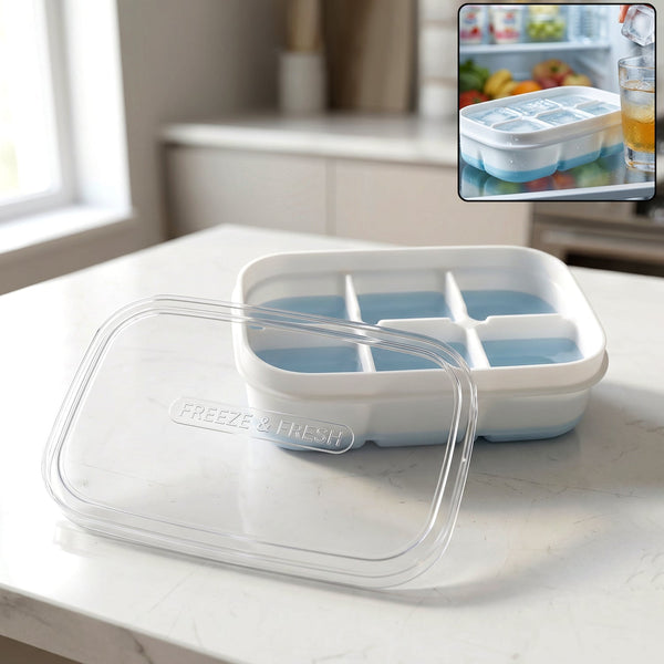 Mini plastic ice cube tray with 6 cavities and airtight lid