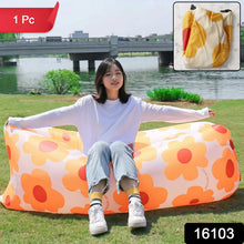 Portable inflatable lazy sofa with bright flower design for outdoor use