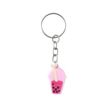 Sturdy metal ring and chain on cute bubble tea cartoon keychain