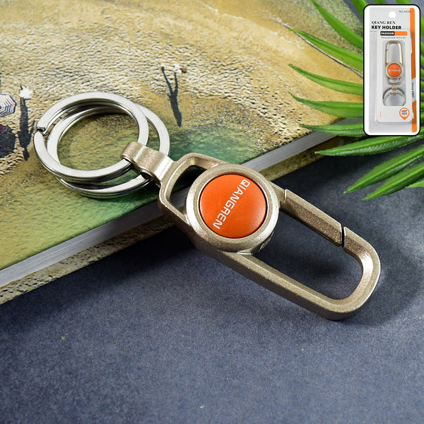 Front view of premium metal keychain carabiner clip hook showing polished metal finish