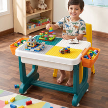 Plastic building block play table with storage for toys