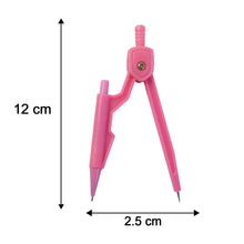 A pink compass with dimensions of 12 cm height and 2.5 cm width displayed on a white background.