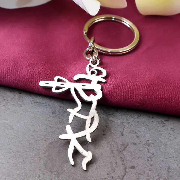Krishna flute design stainless steel keychain with spiritual motif