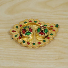 Mango Shape Kumkum Dish with 2 Diya Stands for Puja Thali Decor