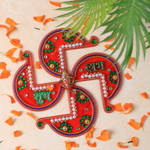 Acrylic Swastik Shubh Labh wall hanging featuring assorted colorful embellishments for home decor