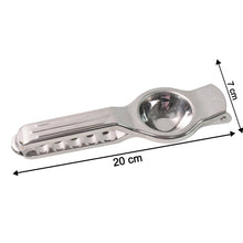 Side view of stainless steel lemon squeezer showing compact design