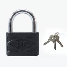 Heavy Duty Padlock securing a sturdy metal gate, demonstrating real-world application.