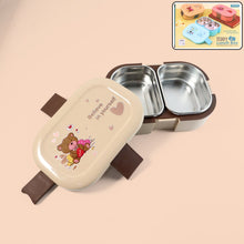 Cute teddy printed kids lunch box with dual stainless steel containers