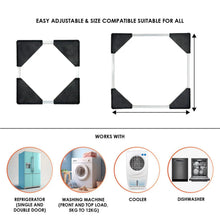 Adjustable frame appliance stand set up indoors under refrigerator base