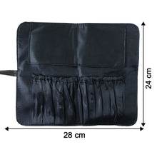 Size comparison image showing foldable makeup brush organizer bag dimensions